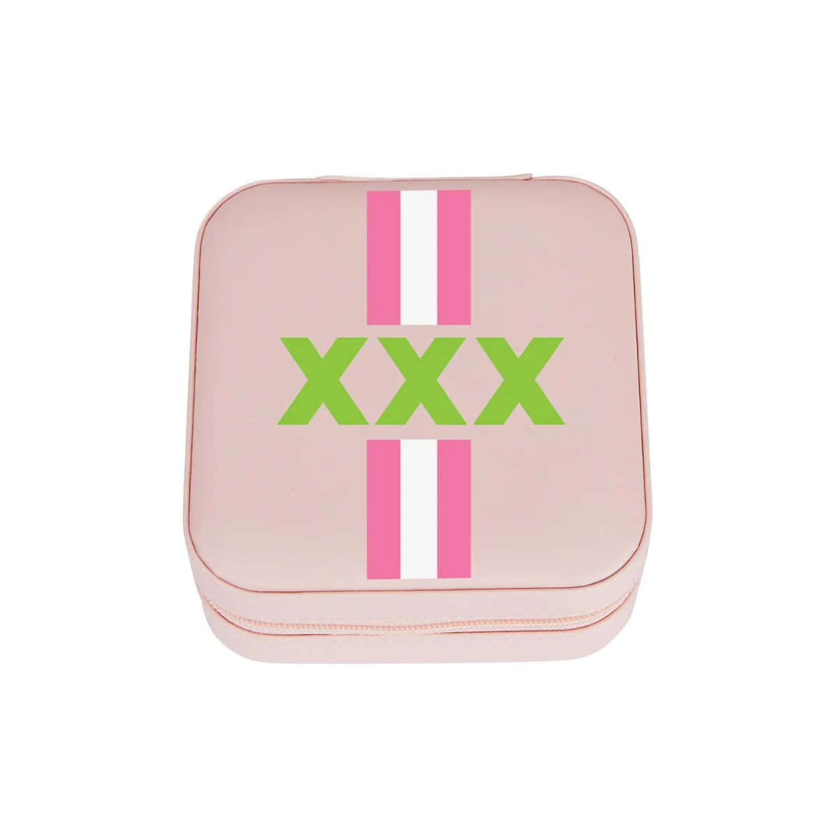 Pink Zip Travel Jewelry Case with Green Monogram and Pink Stripe - Image 3