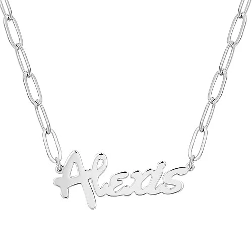 Plated Bold Script Name Paperclip Chain Necklace - Image 2