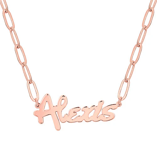 Plated Bold Script Name Paperclip Chain Necklace - Image 6