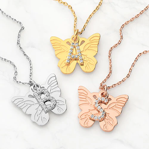Plated CZ Initial Butterfly Necklace