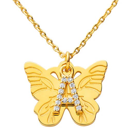 Plated CZ Initial Butterfly Necklace - Image 4