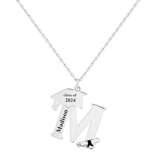 Plated Graduation Cap Initial and Name Necklace - Image 2