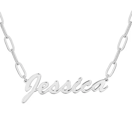 Plated Hollywood Script Name Paperclip Chain Necklace - Image 2