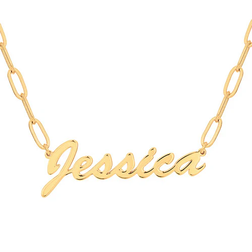 Plated Hollywood Script Name Paperclip Chain Necklace - Image 4