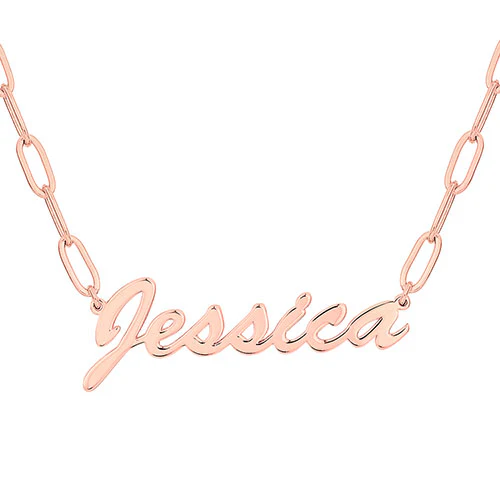 Plated Hollywood Script Name Paperclip Chain Necklace - Image 6