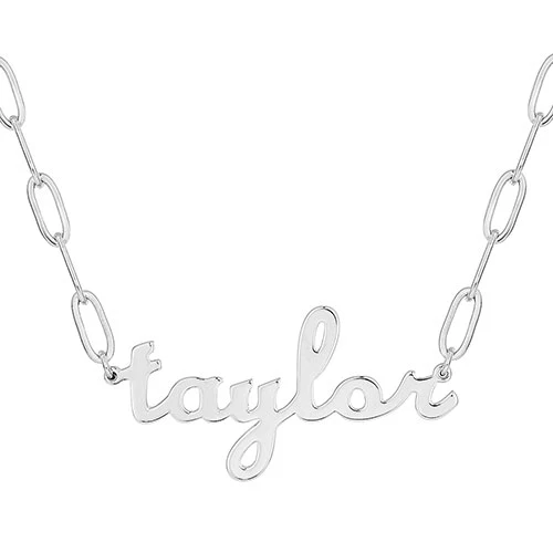 Plated Lowercase Script Name Paperclip Chain Necklace - Image 2