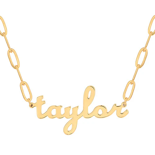 Plated Lowercase Script Name Paperclip Chain Necklace - Image 4