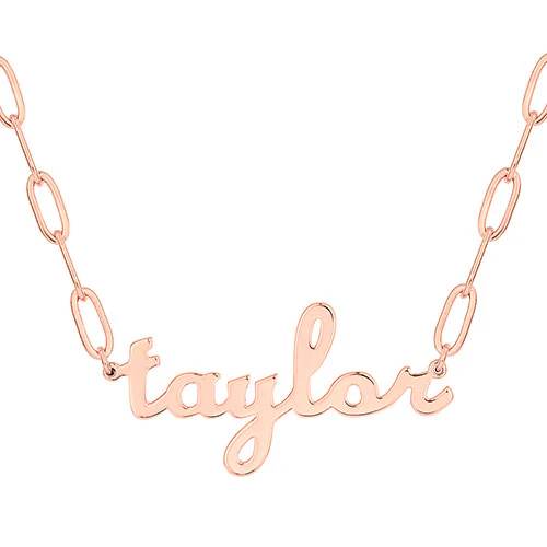 Plated Lowercase Script Name Paperclip Chain Necklace - Image 6