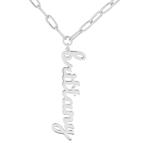 Plated Lowercase Script Vertical Name Paperclip Chain Necklace - Image 2