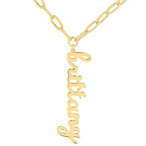 Plated Lowercase Script Vertical Name Paperclip Chain Necklace - Image 4