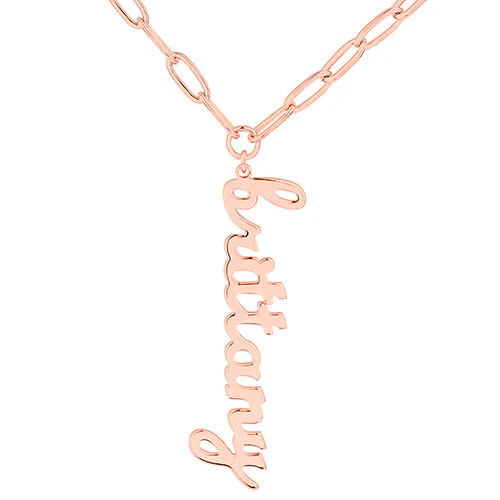 Plated Lowercase Script Vertical Name Paperclip Chain Necklace - Image 6