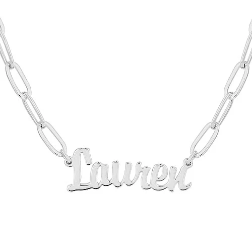 Plated Petite Script Name Paperclip Chain Necklace - Image 2