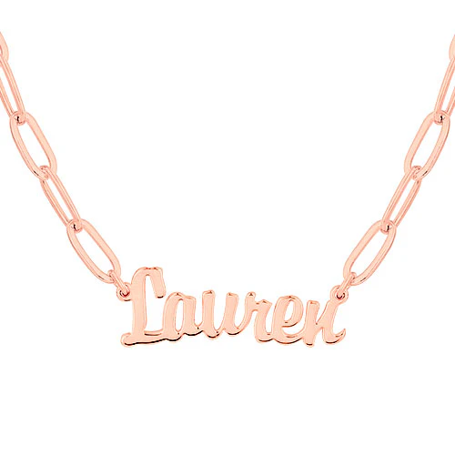 Plated Petite Script Name Paperclip Chain Necklace - Image 6