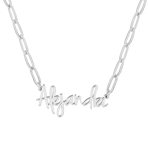 Plated Petite Script Name Paperclip Chain Necklace - Image 2