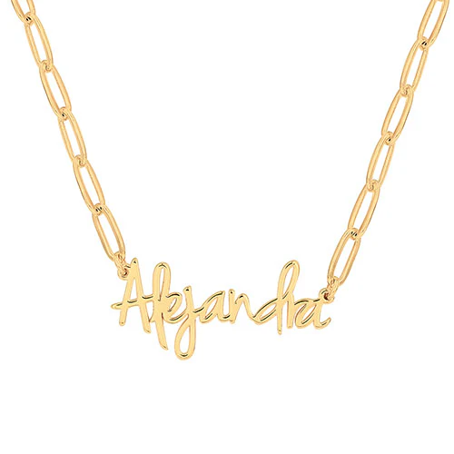 Plated Petite Script Name Paperclip Chain Necklace - Image 4