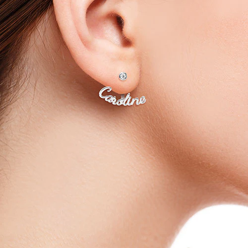 Plated Script Name and Birthstone Front/ Back Earrings - Image 6