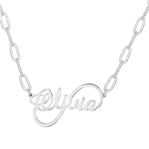 Plated Script Name Infinity Paperclip Chain Necklace - Image 2