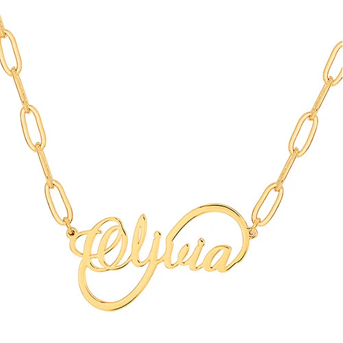 Plated Script Name Infinity Paperclip Chain Necklace - Image 5