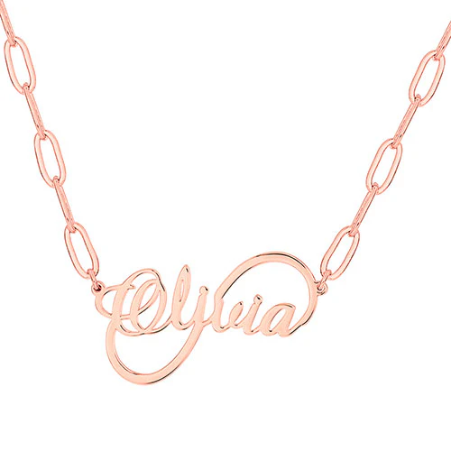 Plated Script Name Infinity Paperclip Chain Necklace - Image 6