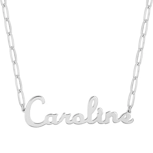Plated Script Name Paperclip Chain Necklace - Image 2