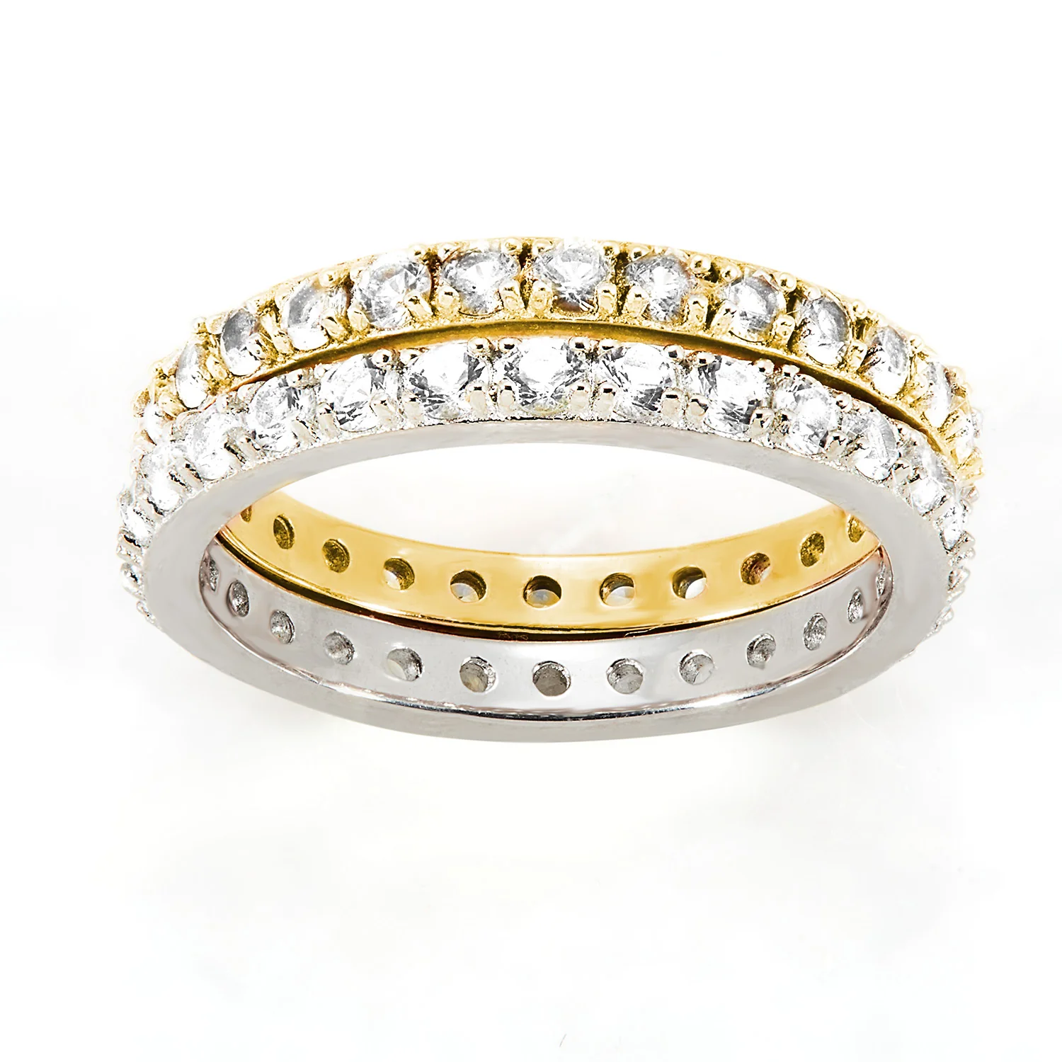 Platinum and Gold over Sterling White Topaz Eternity Band - 2pc Set - Image 4