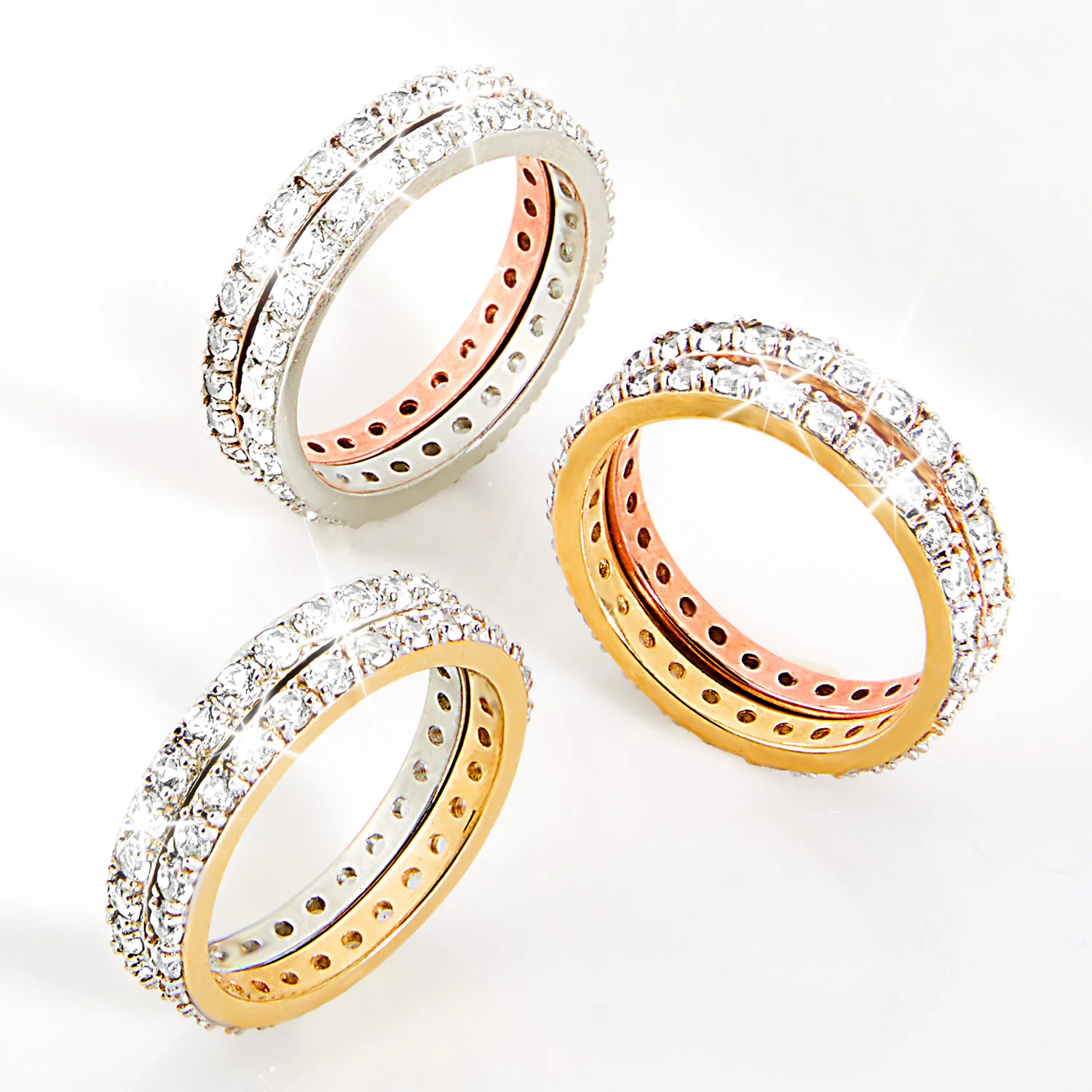 Platinum and Gold over Sterling White Topaz Eternity Band - 2pc Set - Image 6