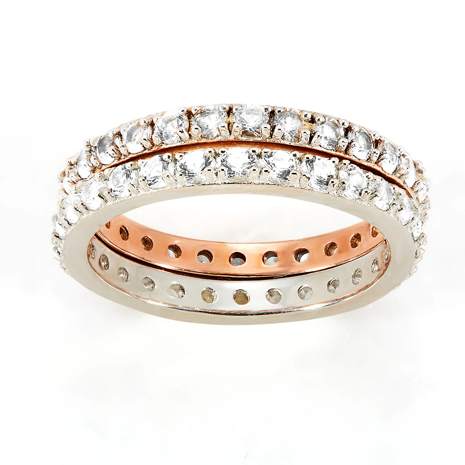 Platinum and Rose Gold over Sterling White Topaz Eternity Band - 2pc Set - Image 5