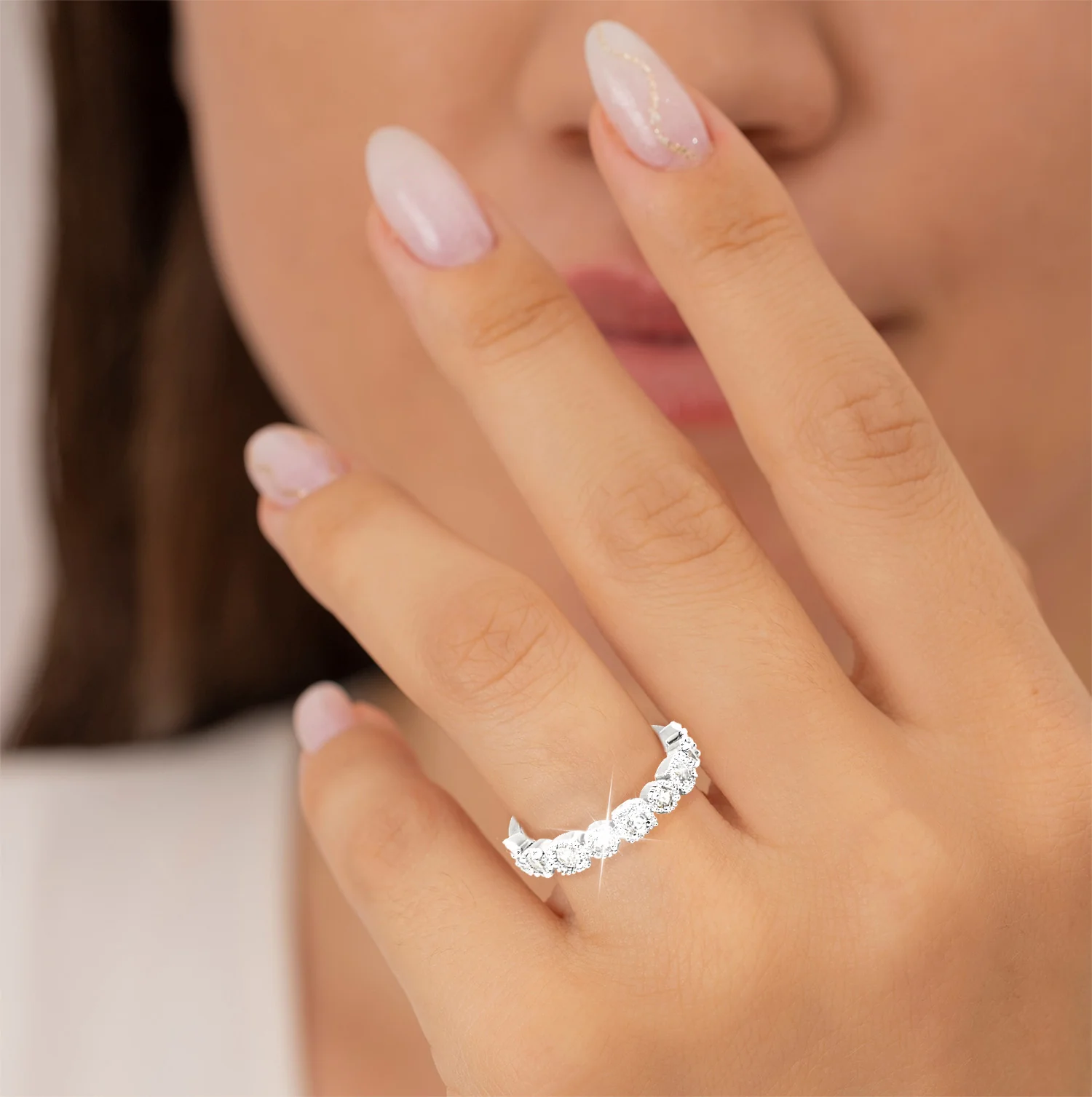 Platinum over Sterling Antique Half Eternity White Topaz Ring - Image 2