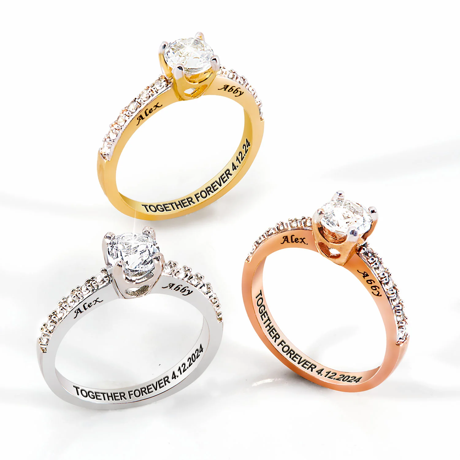 Platinum over Sterling Brillant White Topaz Open Heart Engraved Wedding Ring - Image 6