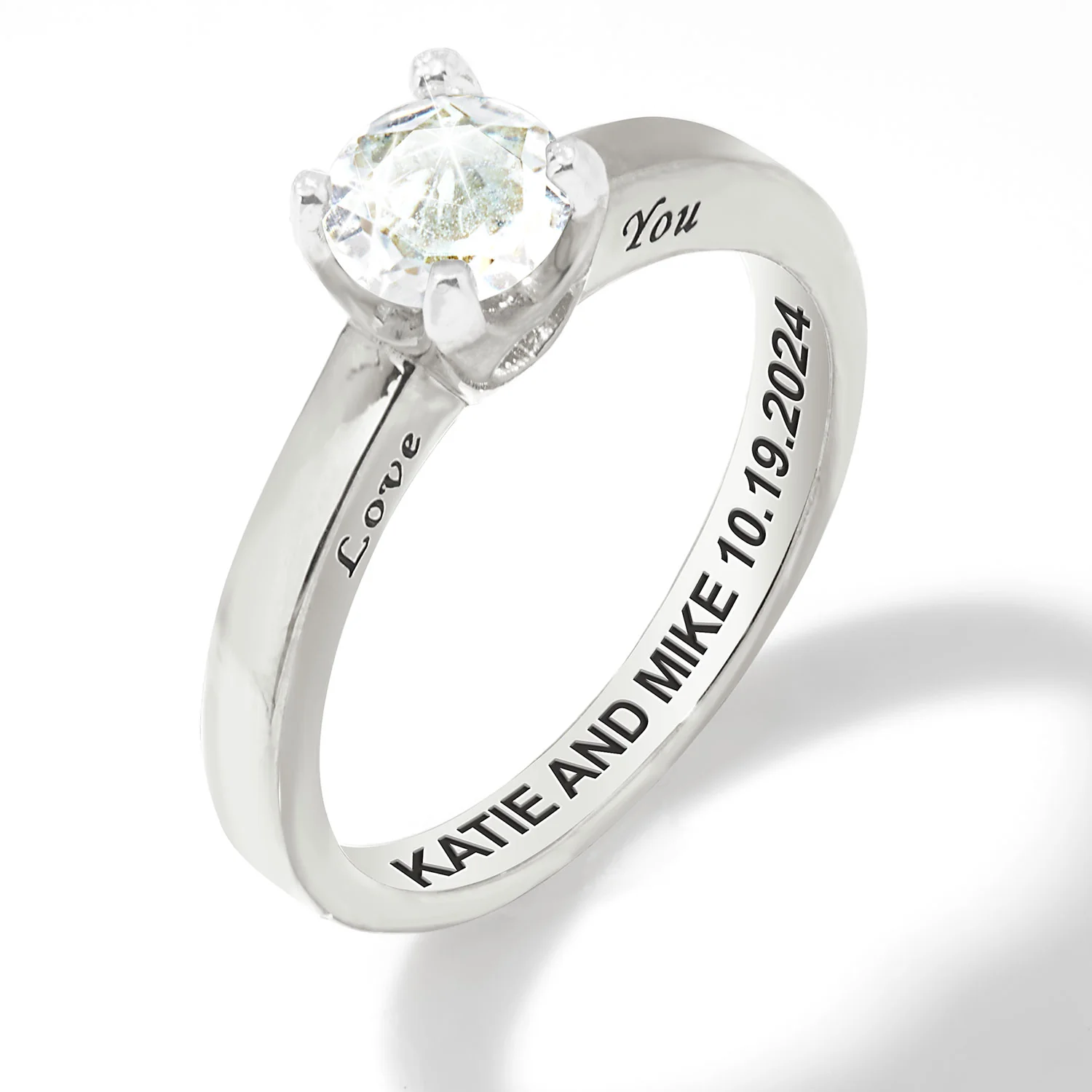 Platinum over Sterling Brillant White Topaz Solitaire Open Heart Engraved Wedding Ring - Image 4