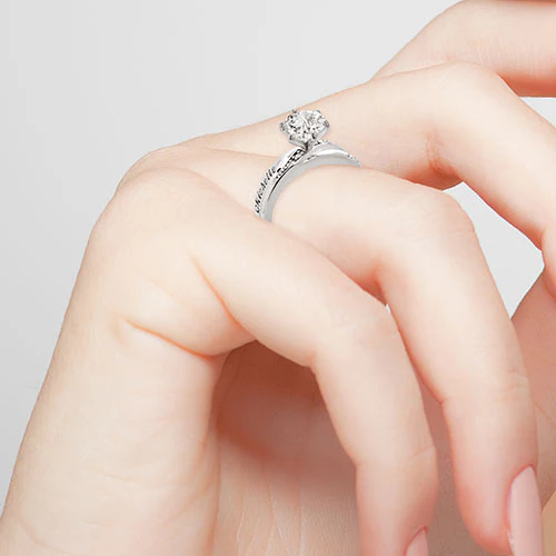 Platinum over Sterling Brilliant White Topaz and Diamond Name Wedding Ring - Image 3