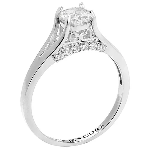 Platinum over Sterling Brilliant White Topaz Engraved Wedding Ring - Image 2