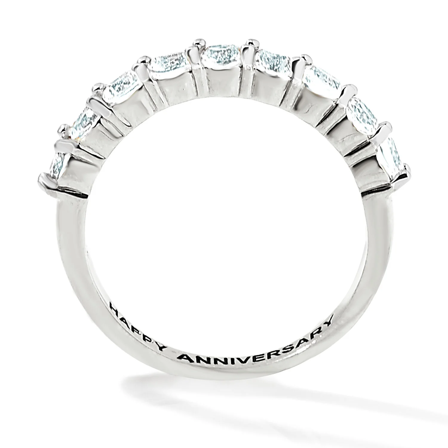 Platinum over Sterling Engraved Oval Half Eternity White Topaz Ring - Image 5