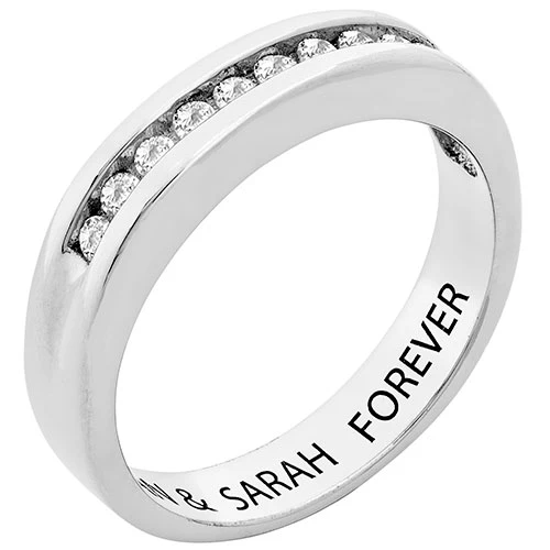 Platinum over Sterling Engraved White Topaz Wedding Band