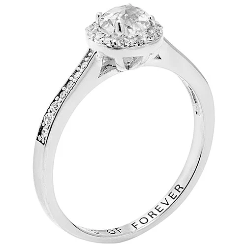 Platinum over Sterling Halo White Topaz Solitaire Engraved Engagement Ring - Image 2