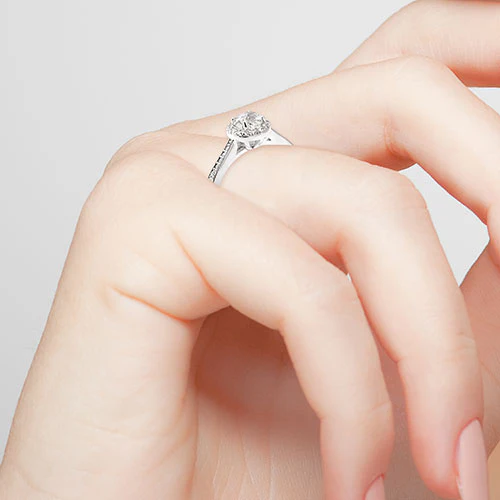 Platinum over Sterling Halo White Topaz Solitaire Engraved Engagement Ring - Image 3