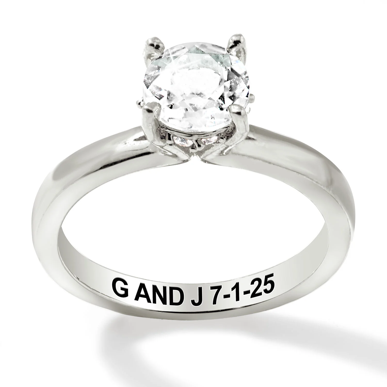 Platinum over Sterling Hidden Halo Brillant White Topaz Engraved Engagement Ring - Image 3