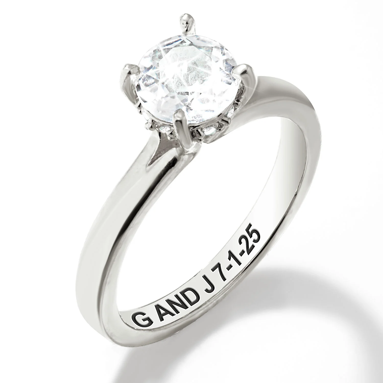 Platinum over Sterling Hidden Halo Brillant White Topaz Engraved Engagement Ring - Image 4