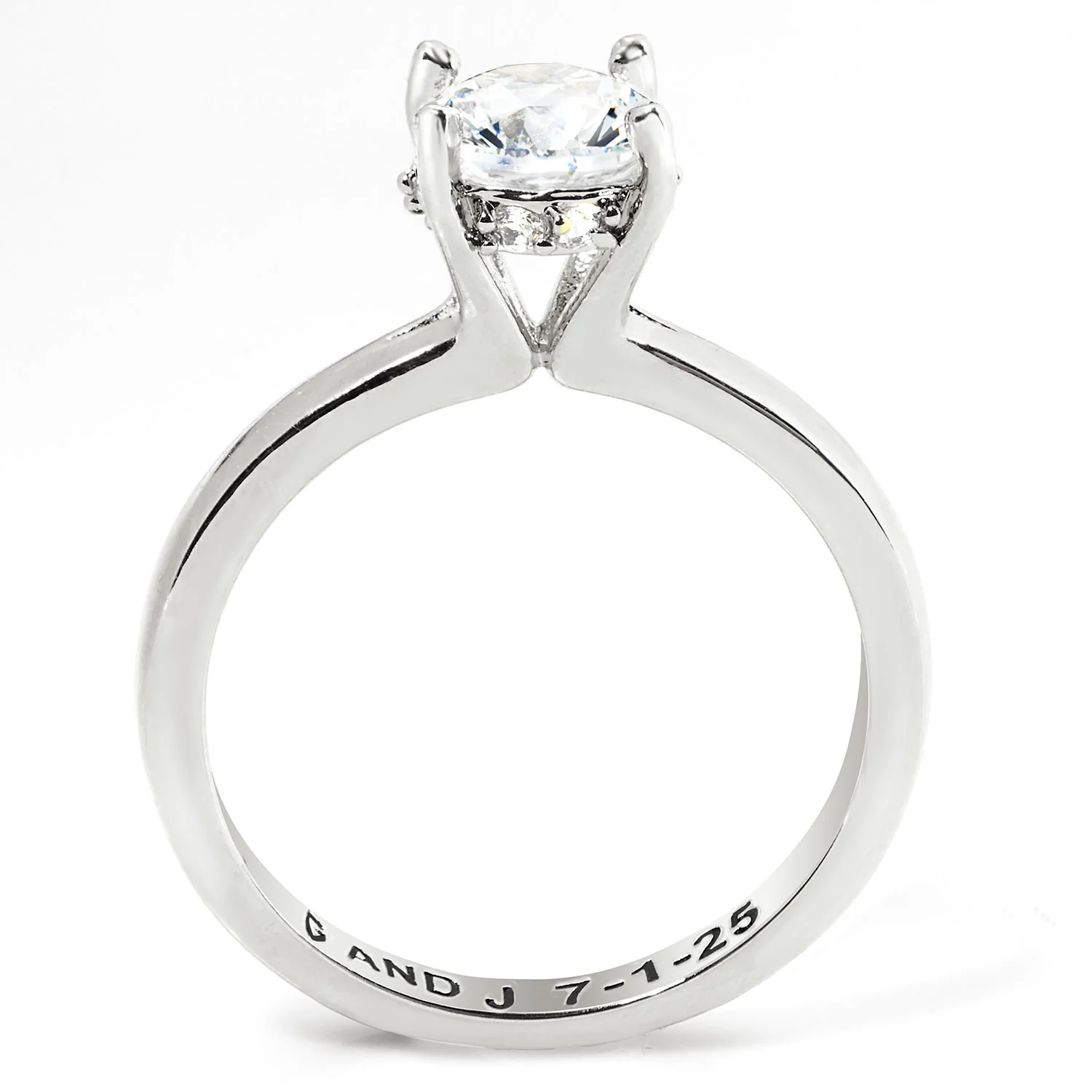 Platinum over Sterling Hidden Halo Brillant White Topaz Engraved Engagement Ring - Image 5