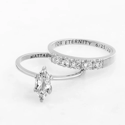 Platinum over Sterling  Marquise White Topaz 2-Piece Engraved Wedding Ring Set - Image 4