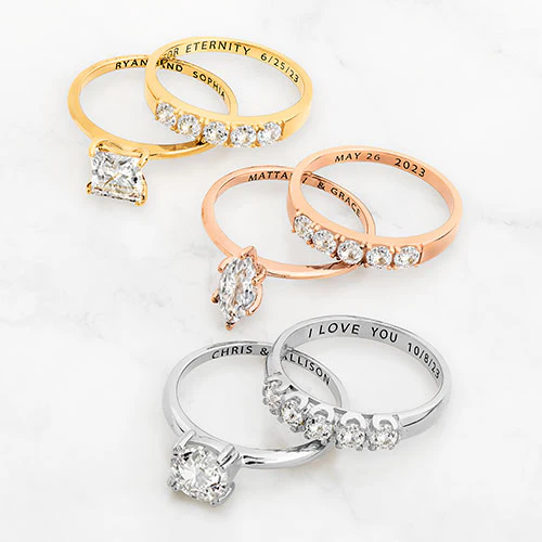 Platinum over Sterling  Marquise White Topaz 2-Piece Engraved Wedding Ring Set - Image 5