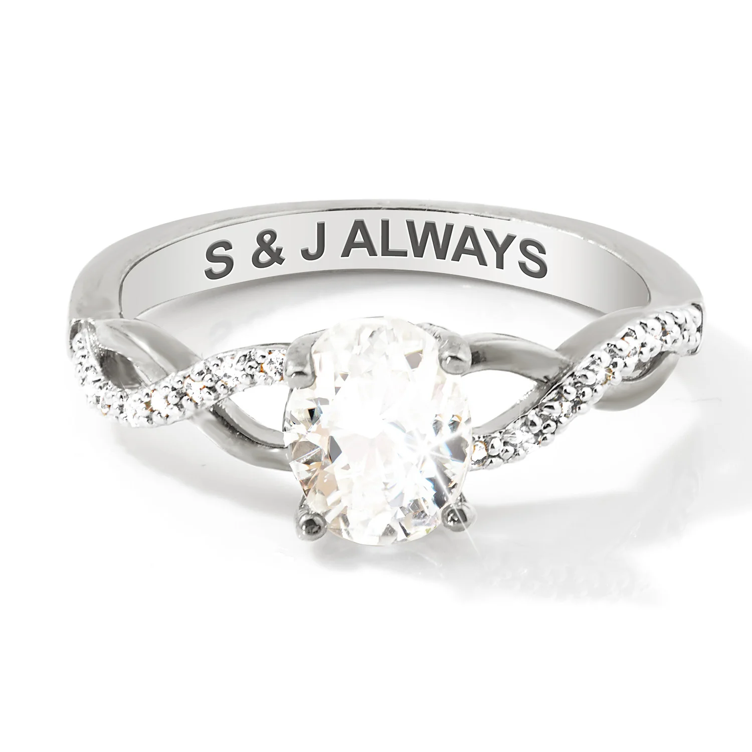 Platinum over Sterling Oval White Topaz Twist Engagement Ring