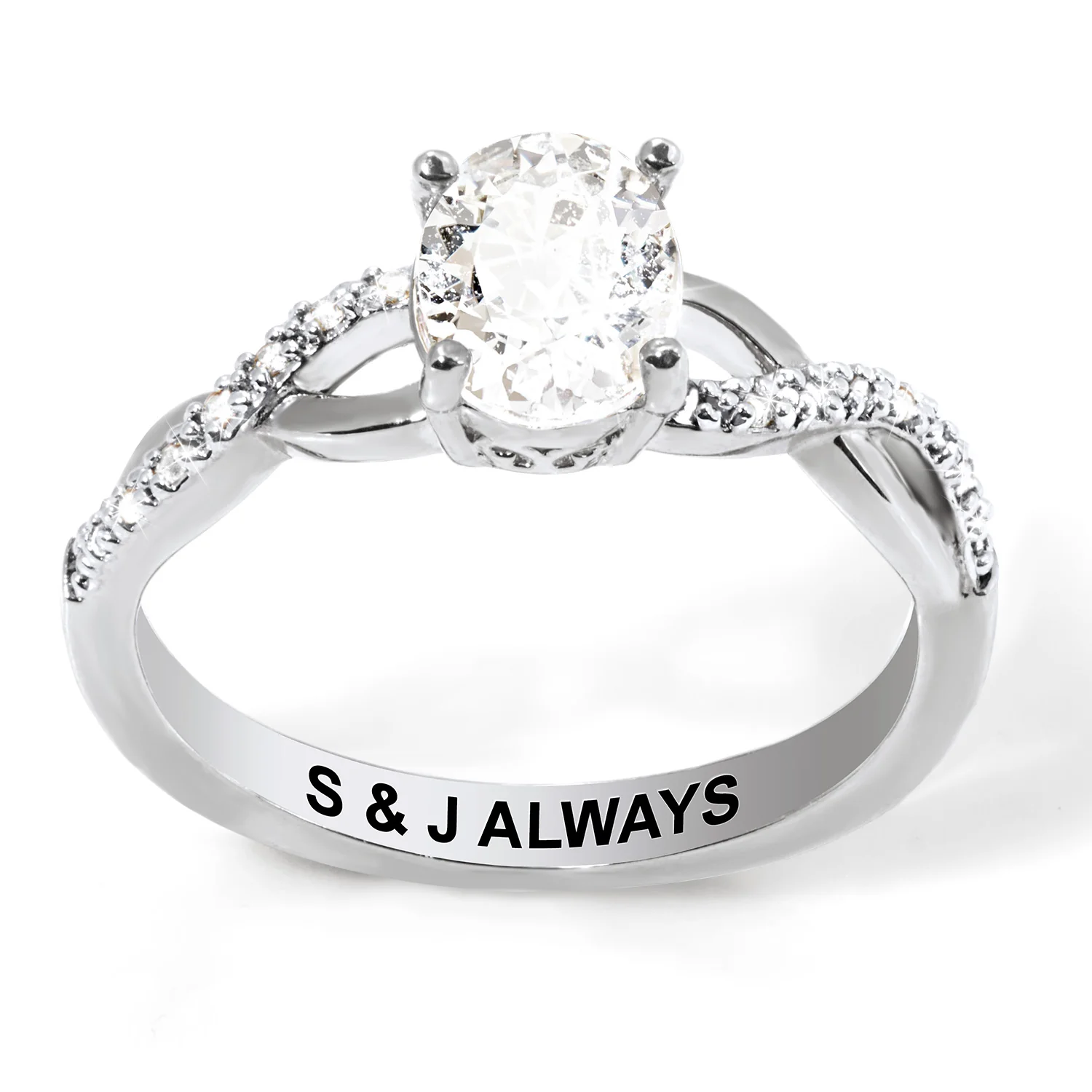 Platinum over Sterling Oval White Topaz Twist Engagement Ring - Image 3