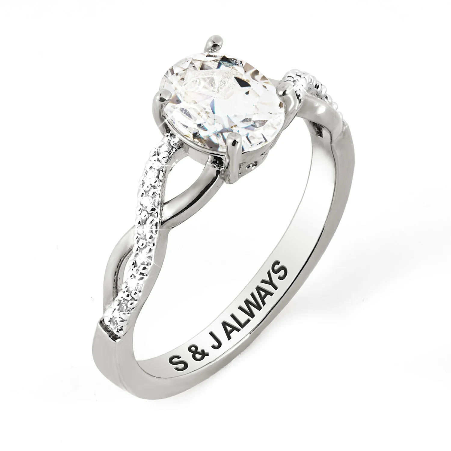 Platinum over Sterling Oval White Topaz Twist Engagement Ring - Image 4