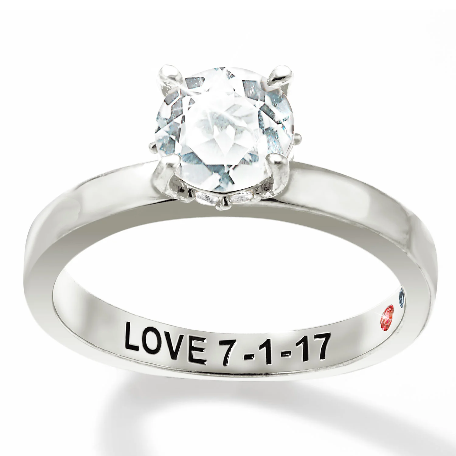 Platinum over Sterling Round Hidden Halo White Topaz Hidden Birthstone Engagement Ring - Image 3