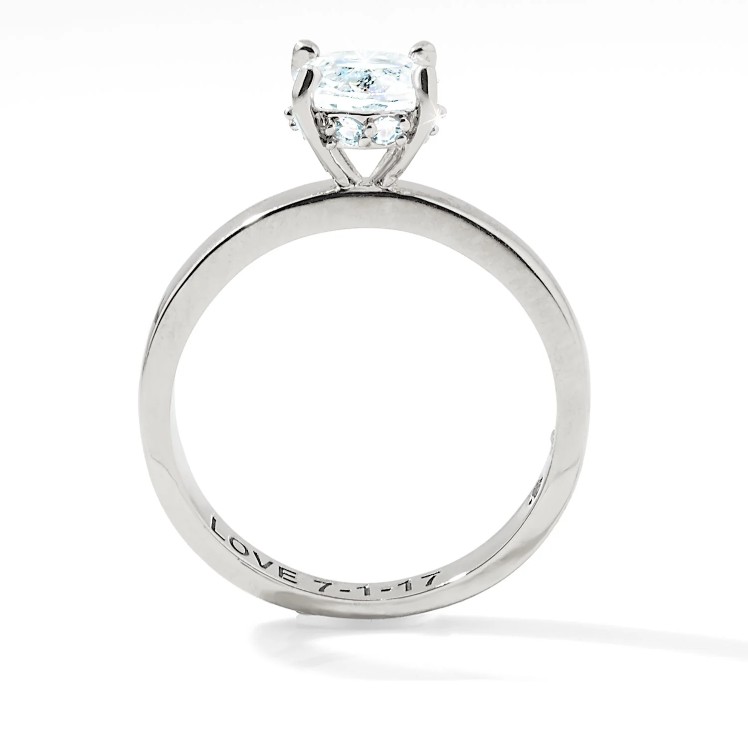 Platinum over Sterling Round Hidden Halo White Topaz Hidden Birthstone Engagement Ring - Image 5