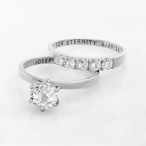 Platinum over Sterling  Round White Topaz 2-Piece Engraved Wedding Ring Set - Image 4
