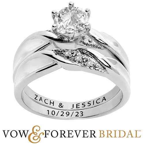 Platinum over Sterling Round White Topaz Diamond Accent 2-Piece Engraved Wedding Ring Set