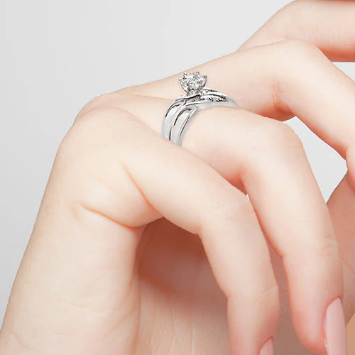 Platinum over Sterling Round White Topaz Diamond Accent 2-Piece Engraved Wedding Ring Set - Image 3