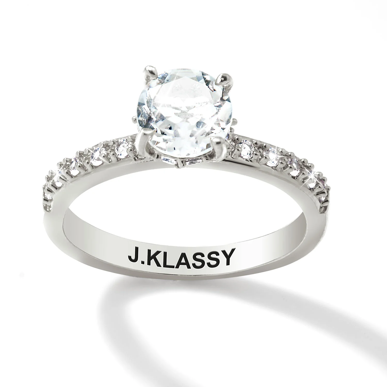 Platinum over Sterling Round White Topaz Pave Band Engagement Ring - Image 3